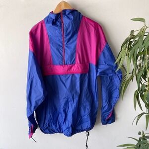 Retro Merit Windbreaker Mens XL Blue Purple Sporty Jacket Convertible Vintage
